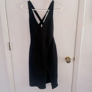 Lulus black bodycon dress with crisscross straps and front slit Size Small